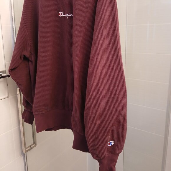 Champion Script Logo Burgundy Corduroy Crew Neck Sweatshirt - Picture 3 of 10